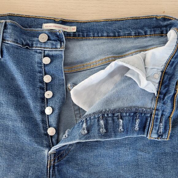 Levi's Ribcage Ankle Straight Leg Jeans Button Fly Medium Wash High Rise 32 - Picture 4 of 9